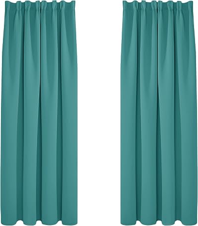 Deconovo Pencil Pleat Curtains 2 Panels Turquoise 55 x 70 Inch Blackout