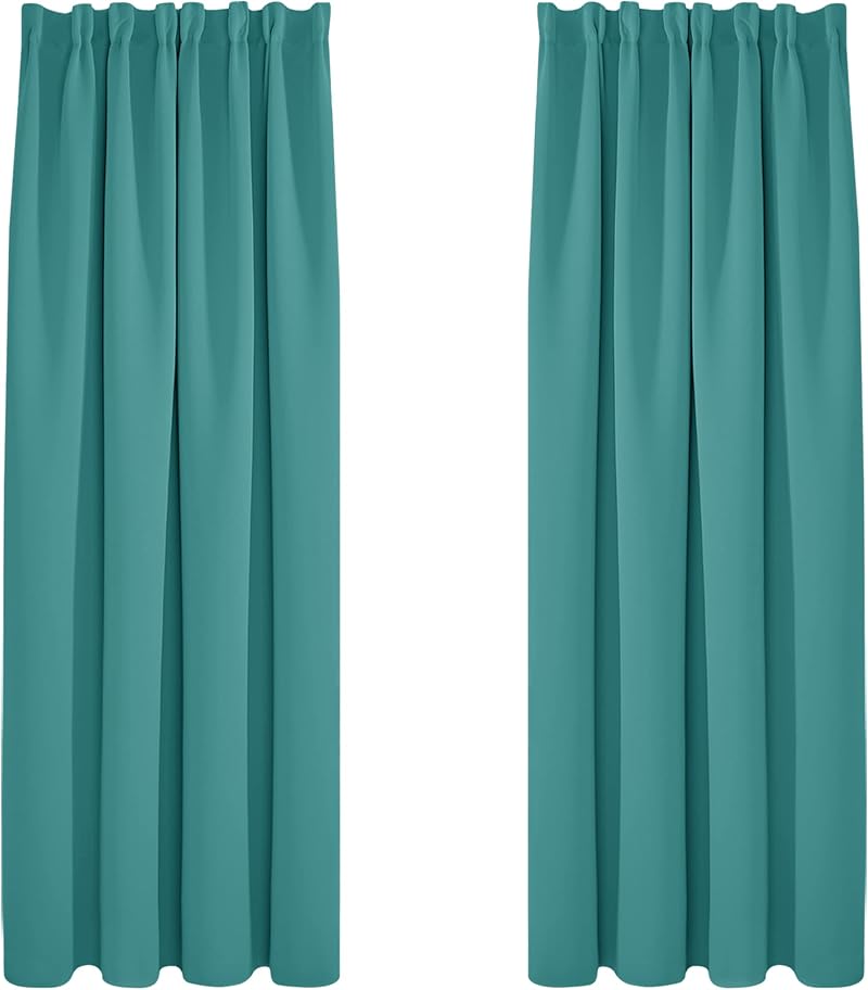 Deconovo Pencil Pleat Curtains 2 Panels Turquoise 55 x 70 Inch Blackout