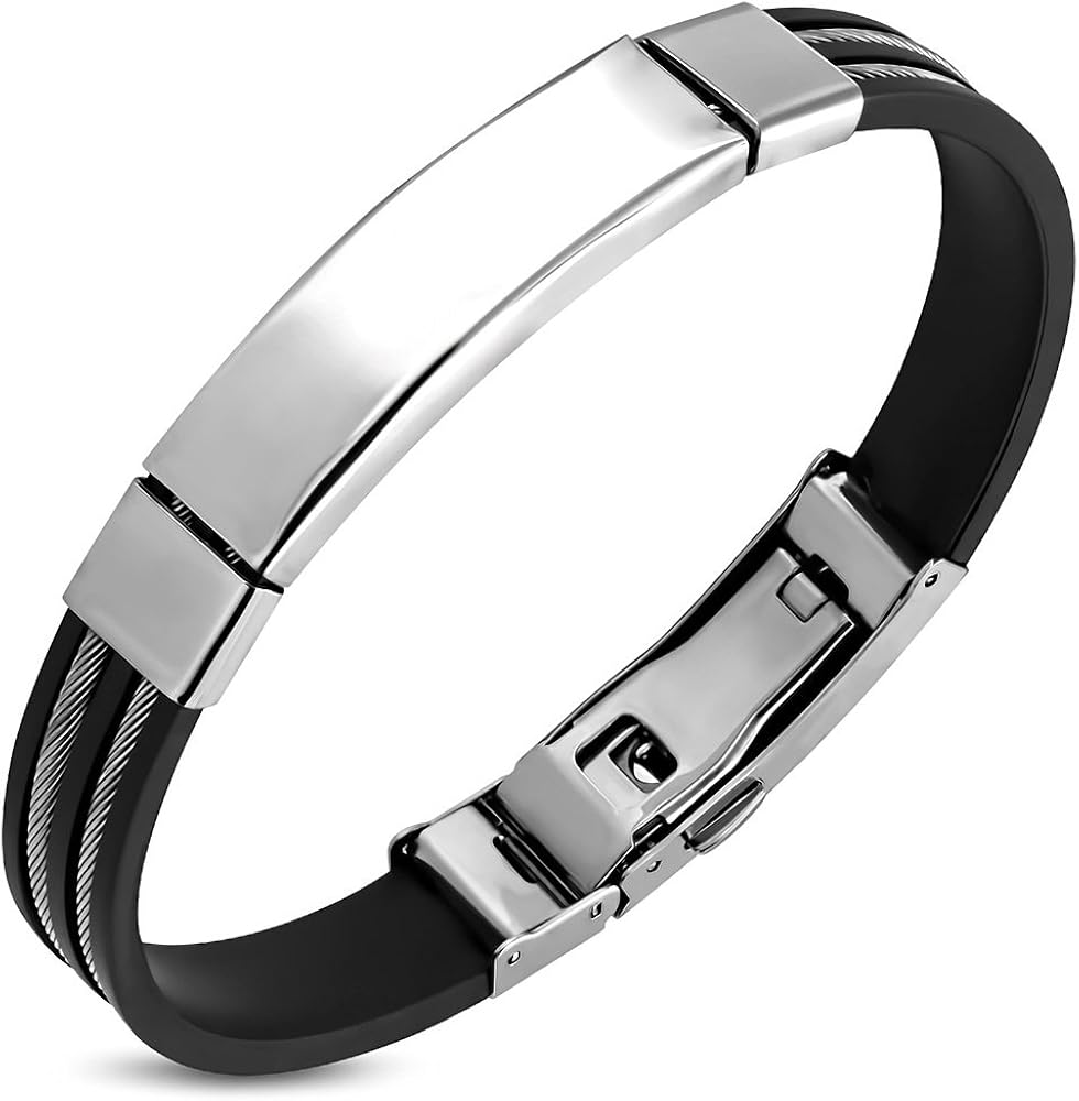 Personalized Stainless Steel with Rubber Id Bracelet Free