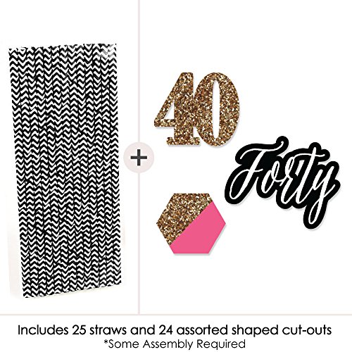Chic-40th-Birthday-Pink-Black-and-Gold-Paper-Straw-Decor-Birthday-Party-Striped-Decorative-Straws-Set-of-24