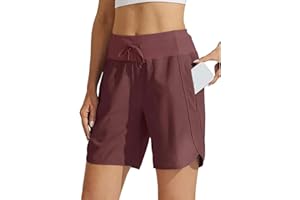 Women's Active 7 Inseam Athletic Long Running High Wasistband Shorts,Quick Dry Workout Hiking Shorts Zipper Pocket