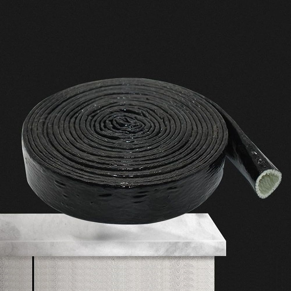 Photo 1 of 10 Feet Length Heat Shielded Fire Thermo Armor Fire Sleeve 3/8" ID,Silicone Coated Fiberglass Heat Protection for Automotive Hose Lines & Electrical Wiring?Black 3/8" x10 Feet?