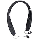 Bluetooth Headphones Bluetooth Headset with Mic and Retractable Earbuds Neckband Design FoYoung Sweatproof Running Headphones for iPhone Android 16 Hours Battery Black