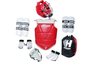 HXRROO Taekwondo Sparring Gear Set, Head Gear Chest Guard Arm Shin Guard Groin Protective Gear Set for Children Teen Adult