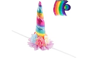 Nishine 8"x5" Long Floral Unicorn Horn Headband + 18 PCS Pony Mane Hair Tinsel for Making Your Horse a Unicorn Holloween Wedd
