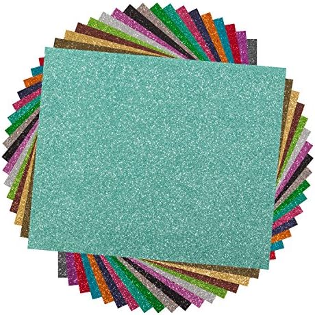 Soztina Glitter Heat Transfer Vinyl Sheets (HTV) 18 Color Starter Bundle 12โ x 10โ Sheets, Easy To Weed for T Shirts, Iron On, Heat Press, Silhouette Cameo & Cricut Machines