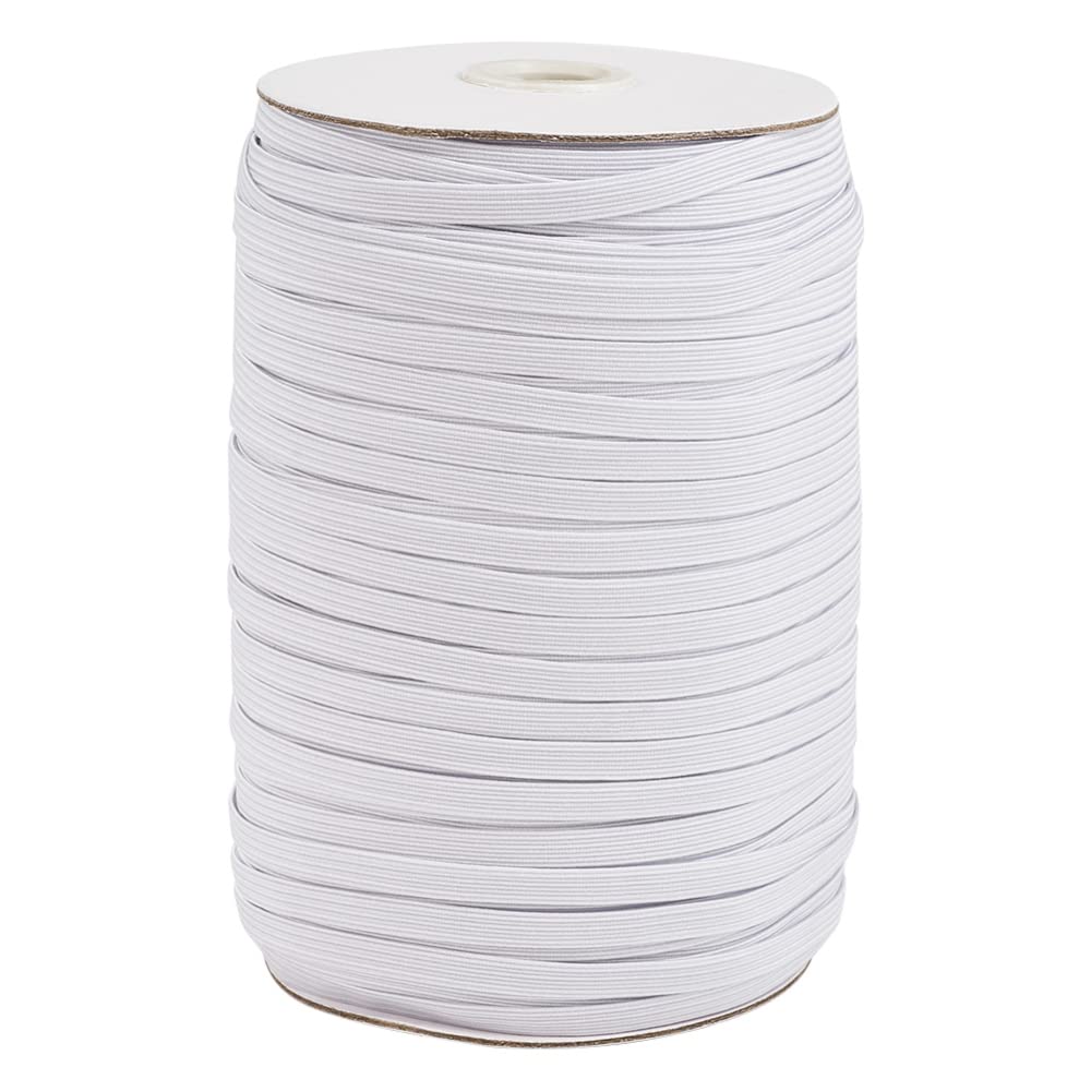 Bestewelry 6mm Wide Elastic Bands White Elastic Cord Flat Sewing Band with Spool for Headbands Clothes Sewing Craft Making