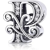 BISAER 925 Sterling Silver Initial Letter A-Z Charms for Bracelets Alphabet Beads Charm Jewelry Gifts