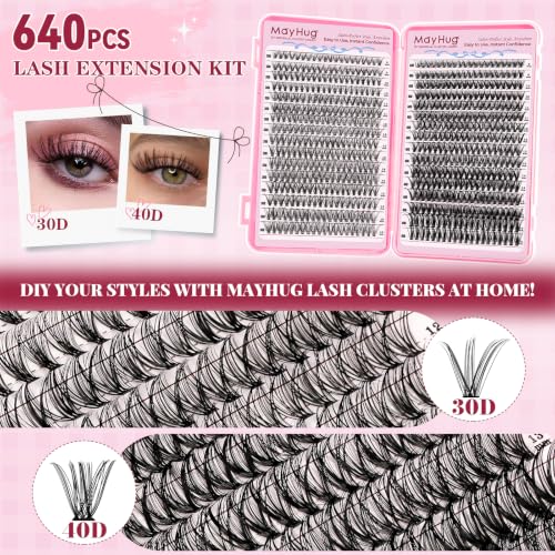 MAYHUG Cluster Lashes Kit,640PCS Natural Wispy Lash Clusters,30D 40D 9-16mm | 640PCS Natural & Wispy Lash Clusters Kit for soft, fluffy and everyday lash styles.