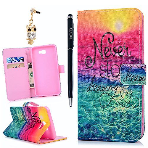 MOLLYCOOCLE Galaxy J7 Prime/On7 2016 Case,Wallet Case PU Leather Cute Pattern Soft Pink TPU Inner Bumper Credit Card Slots Flip Protective Cover for Samsung Galaxy J7 Prime/On7 2016 - Sunset Sea