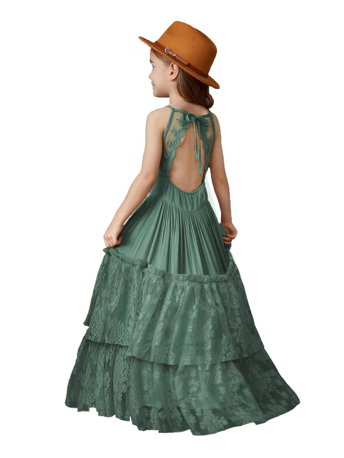 Photo 1 of BIBIHOU Girls Crew Neck Toddler Backless Tulle A-Line Maxi Dress Holiday Party Flower Girl Dresses, 6 Years