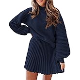 Zwurew Women's 2 Piece Outfits Long Sleeve Mock Neck Ribbed Sweaters and Mini Skirt 2025 Two Piece Sets