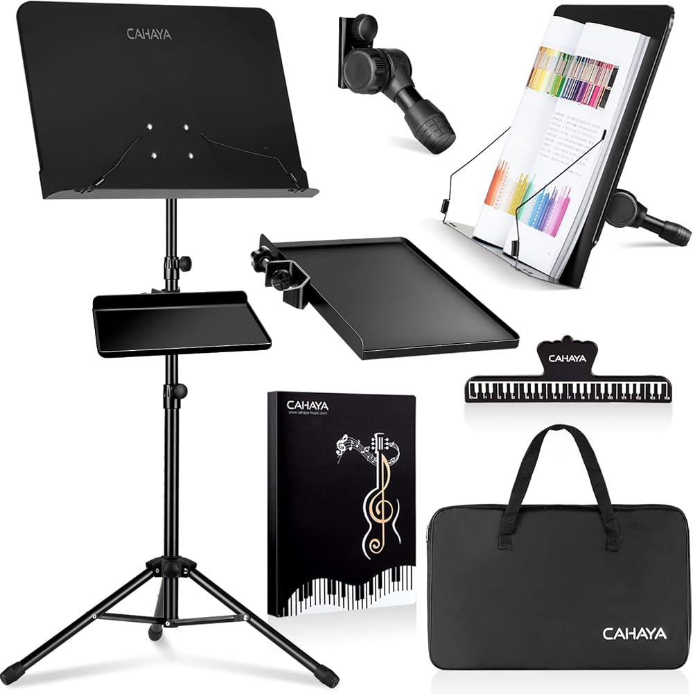 CAHAYA Sheet Music Stand Dual Use with Clamp-on Tray and Desktop Book Stand