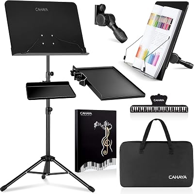 CAHAYA Sheet Music Stand Dual Use with Clamp-on Tray and Desktop Book Stand
