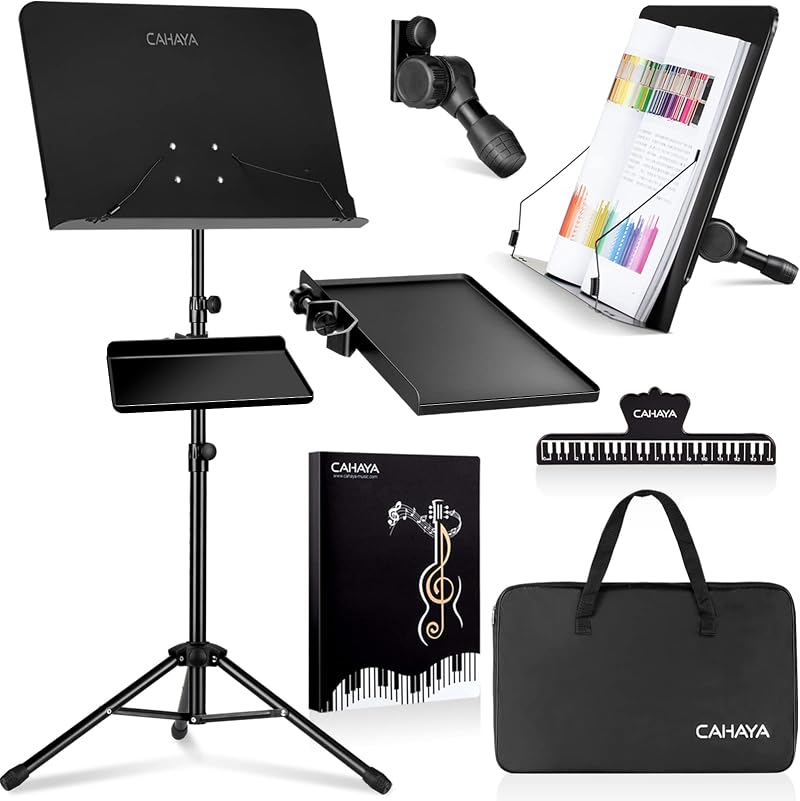 CAHAYA Sheet Music Stand Dual Use with Clamp-on Tray and Desktop Book Stand