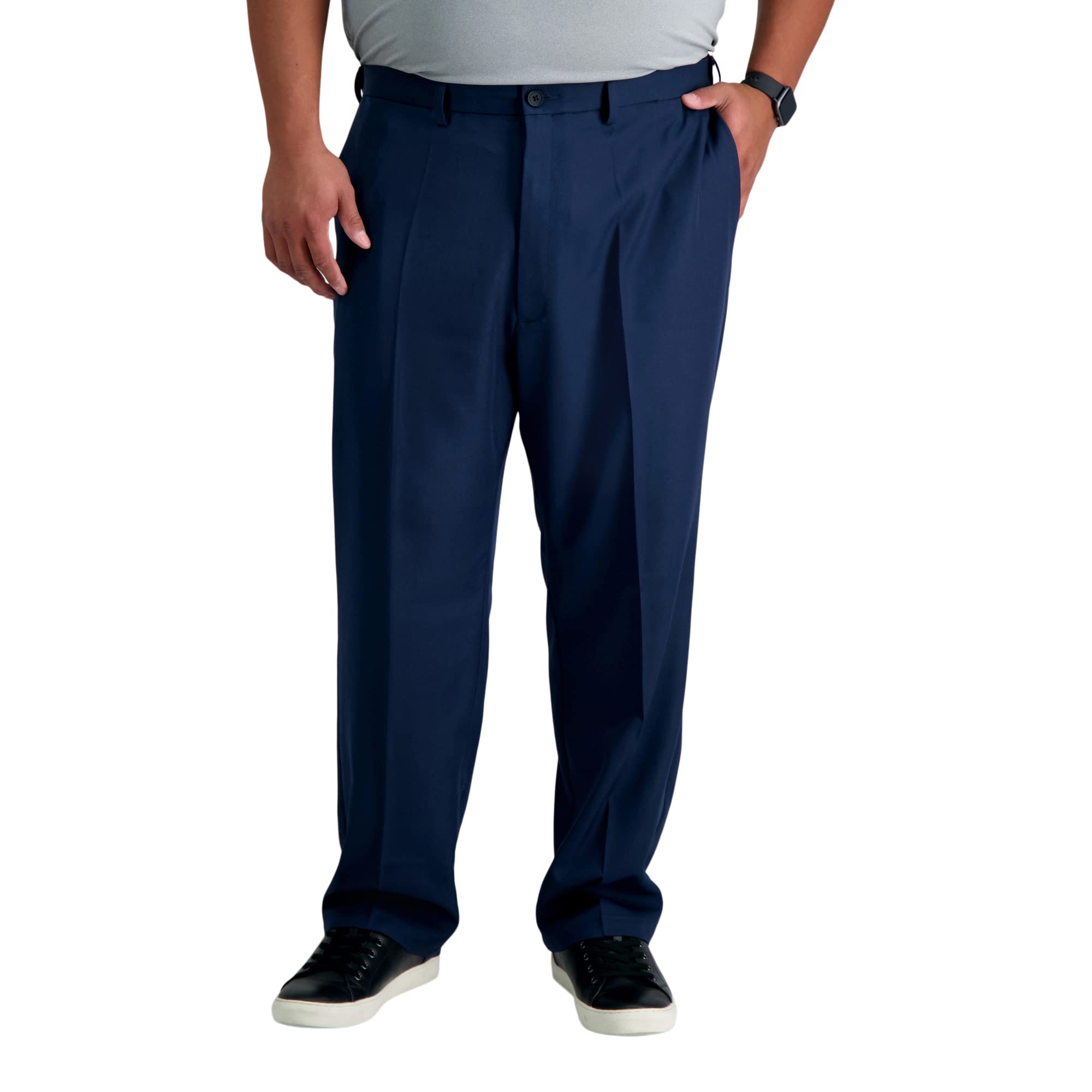 Haggar Men's Cool 18 Pro Classic Fit Flat Front Pant-Regular and Big & Tall Sizes, Navy Blue, 44W x 30L Image