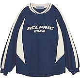 Aelfric Eden Oversized Crewneck Sweatshirts for Men Red Vintage Graphic Pullover Loose Fit Streetwear Long Sleeve Top