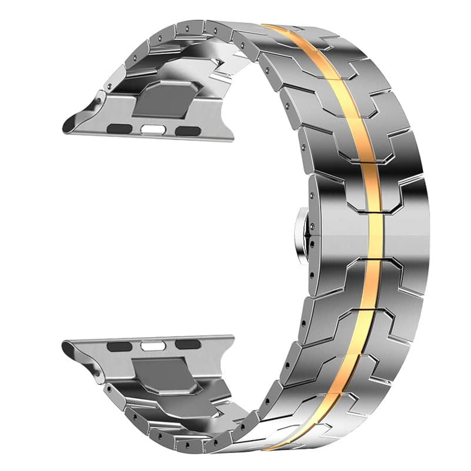 MaKTech Stainless Steel Wristband,Thin Solid Concave-Convex Inlaid Metal Strap,Compatible with Apple Watch Series 11/10/9/8/7,Ultra 3/2/1,SE 3/2/1 [2025] (46mm/45mm/44mm/49mm,Silver/Gold)