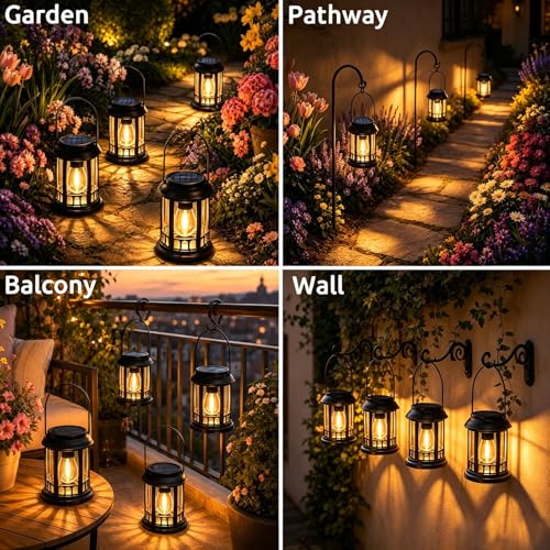 yowin Solar Lantern Outdoor Garden 2 Pieces Solar Hanging Lamp with LED Bulb, IP44 Waterproof Solar Table Lamp Outdoor Light for Balcony, Terrace, Garden Decoration