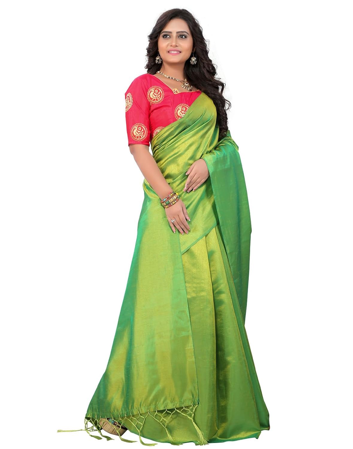 e-vastram artificial silk tassel saree (sanag_green_free size)