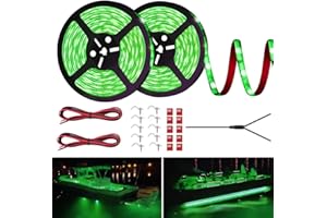 HOKIION LED Boat Strip Lights, 32.8FT Marine Pontoon Led Lights, Waterproof Boat Interior Light, Under Gunnel Lights, Boat Deck Light, Night Fishing Lights, Good for Pontoon Bass Fishing Yacht Kayak (Green)