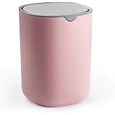 SONGMICS Mini Desk Trash Can with Stainless Steel Swing Lid, 0.4 Gal | Small Table Round Wastebasket for Bathroom, Vanity, Bedroom, Car, Jelly Pink, PARRI Collection ULTB150S101