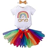 vivifayee Baby Girls 1st First Birthday Outfits Cotton Romper TuTu Skirt Set with Sequins Bowknot Headband 3Pcs