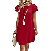 OFEEFAN Womens Summer Dresses 2026 Ruffle Sleeve Round Neck Loose Swing Sundresses with Pockets Plain/Print