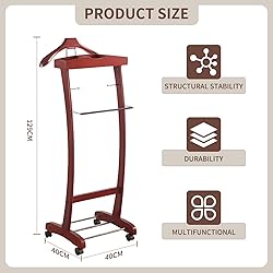 Wooden Suit Valet Stand, with Wheels mobile Floor