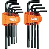 Klein Tools LS22 22-Piece Long Hex Key Set, SAE and Metric, Heat-Treated, L Style Key Sizes 1/16-Inch to 3/8-Inch and 1.5 to 