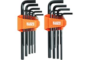 Klein Tools LS22 22-Piece Long Hex Key Set, SAE and Metric, Heat-Treated, L Style Key Sizes 1/16-Inch to 3/8-Inch and 1.5 to 