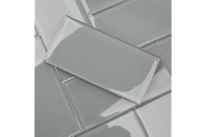 Lovdeco Grey Glass Subway Tile, Glass for Bathroom Kitchen Shower Backsplash Wall, 3 x 6 Inches, 4 Sq.Ft.