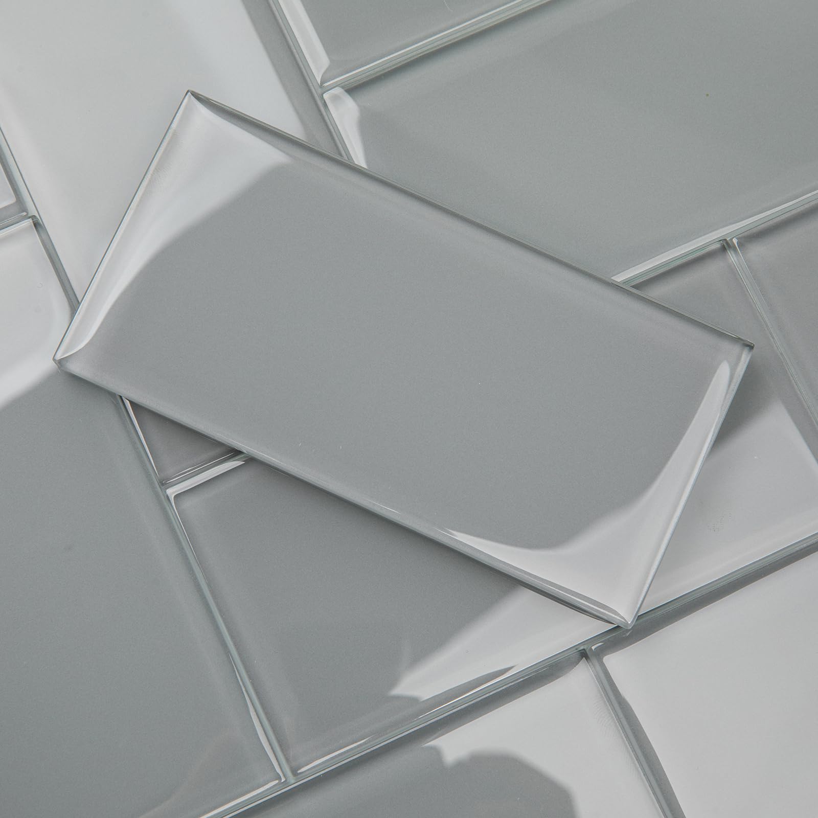 Photo 1 of Lovdeco Grey Glass Subway Tile, Glass for Bathroom Kitchen Shower Backsplash Wall, 3 x 6 Inches, 4 Sq.Ft.