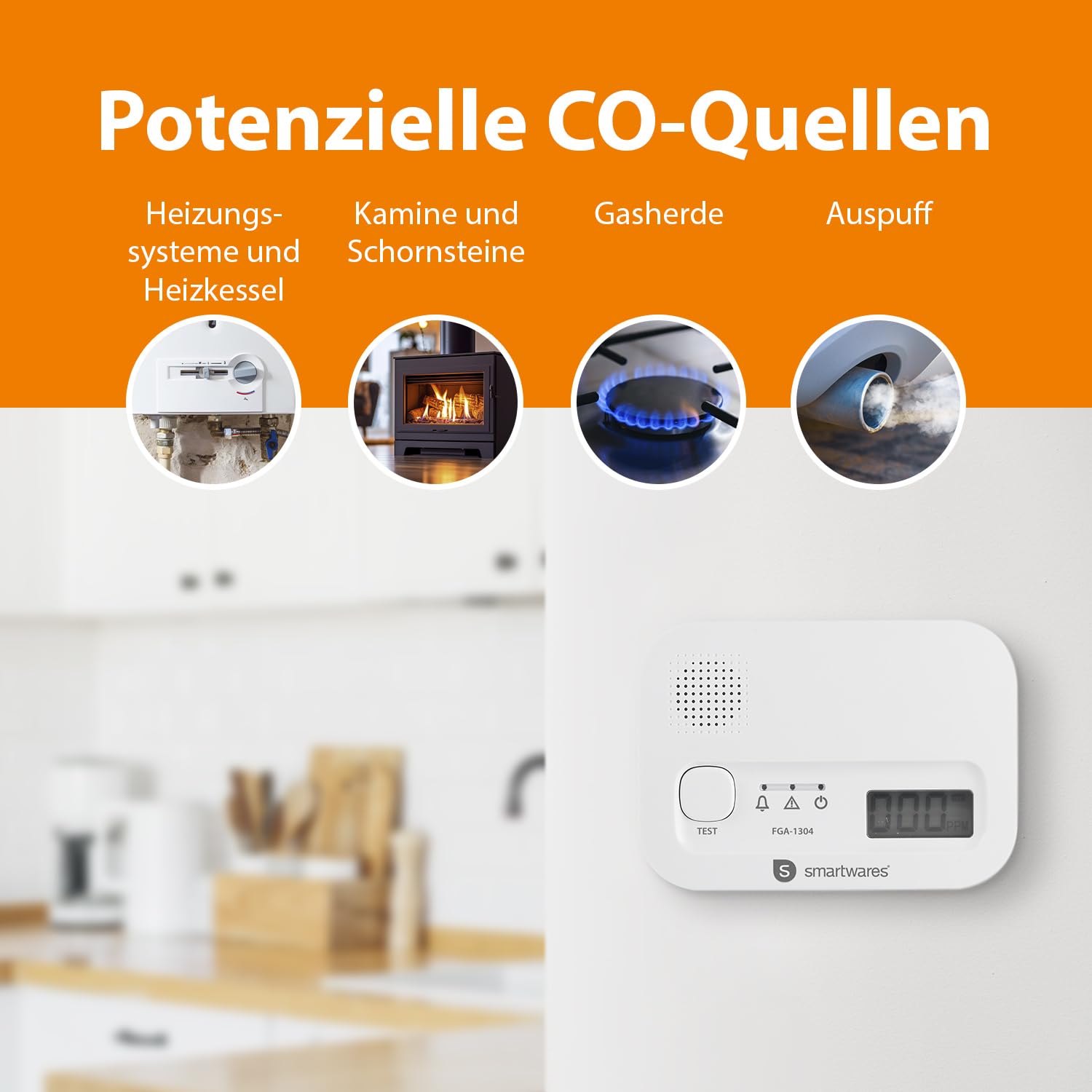 Smartwares Kohlenmonoxid melder, 10 Jahre Sensor, 1.5 Testsieger Wertung, mit Display und Testknopf - FGA-13041 6
