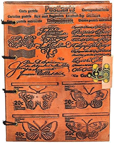 Handmade, Fair Trade, Butterfly Design, Refillable, Embossed - Hardcover, 100% Recycled Cotton Paper, Genuine Leather Journal, Medium 8"x 6"x 1": 20% OFF + 25% OFF 2nd item
