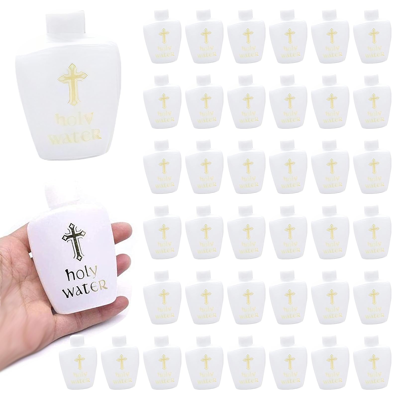 Photo 1 of 40 Pcs 2 Oz Catholic Christian Holy Water Bottles Empty Gold Cross Holds Container 60ml Plastic Reusable Bottle Set for Home Kitchen Baptism Religious Church Party Decorative Accessories