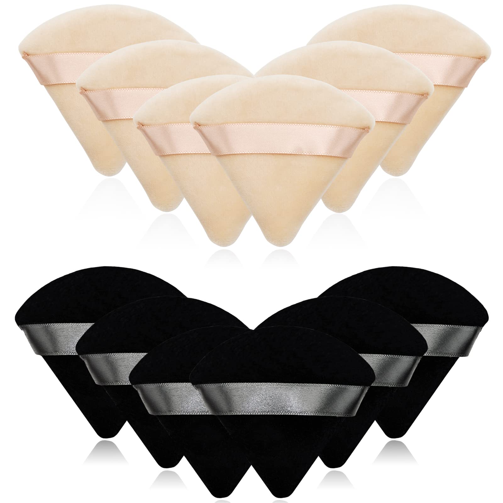 Photo 1 of 12 Pieces Cosmetic Powder Puff,2.76 inch Portable Soft Sponge Setting Face Puffs,Triangle Velvet Powder Puff with Ribbon Band Handle for Loose Powder Body Powder Makeup Tool(Black,Nude)