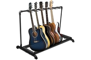AZOR Multi Guitar Stand Folding 7 Holder Guitar Rack for Acoustic, Electric, and Bass Guitars - Soft Cushioning Sponge Protec