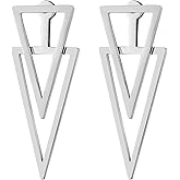 HZMAN Silver Stainless Steel Triangle Earrings for Women Hypoallergenic Stud Earrings