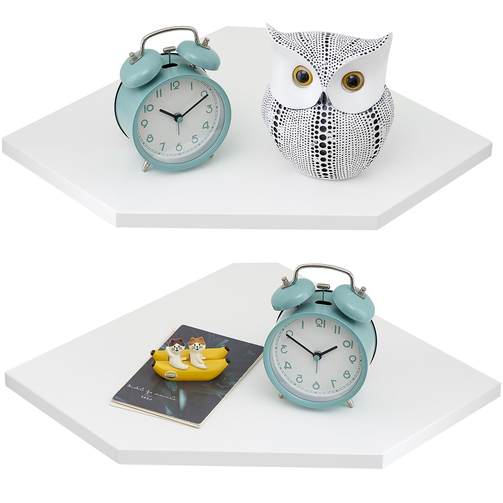 Gieanoo White corner shelf, Set of 2 Solid Oak Wood White Floating Corner Shelf Wall Mount Organizer with Wire Hole Small Plant Display for Kitchen Living Room Bedroom — image 1