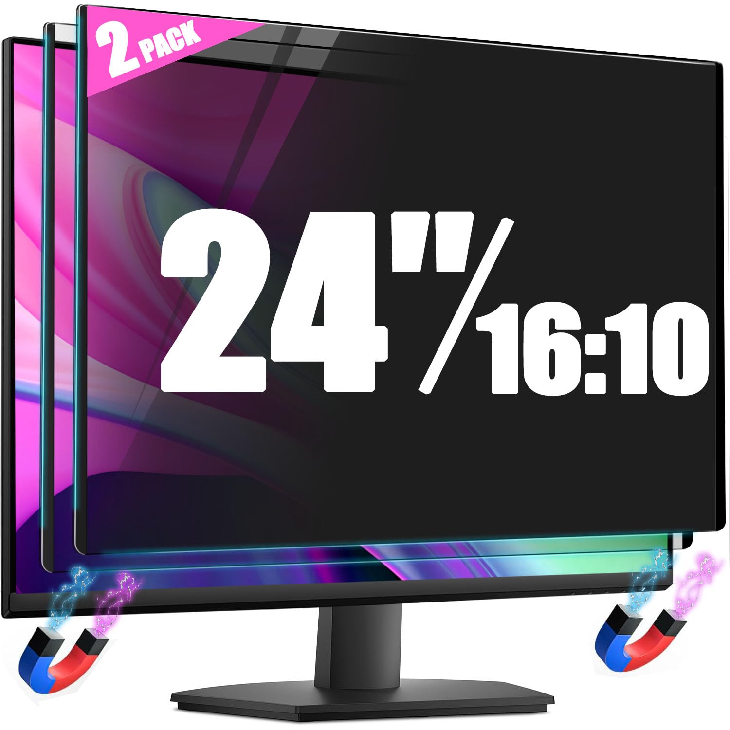 Photo 1 of [2 Pack] Magnetic Privacy Screen for 24 Inch 16:10 Computer Monitor - Reversible Matte/Glossy Anti-Glare, Removable Blue Light Filter Anti-Spy Eye Protection Screen Protector Shield for Desktop PC