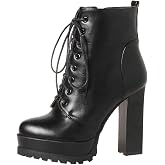 Parisuit Womens Platform High Heel Ankle Boots Lace Up Sexy Dress Booties Side Zipper Autumn Winter Shoes