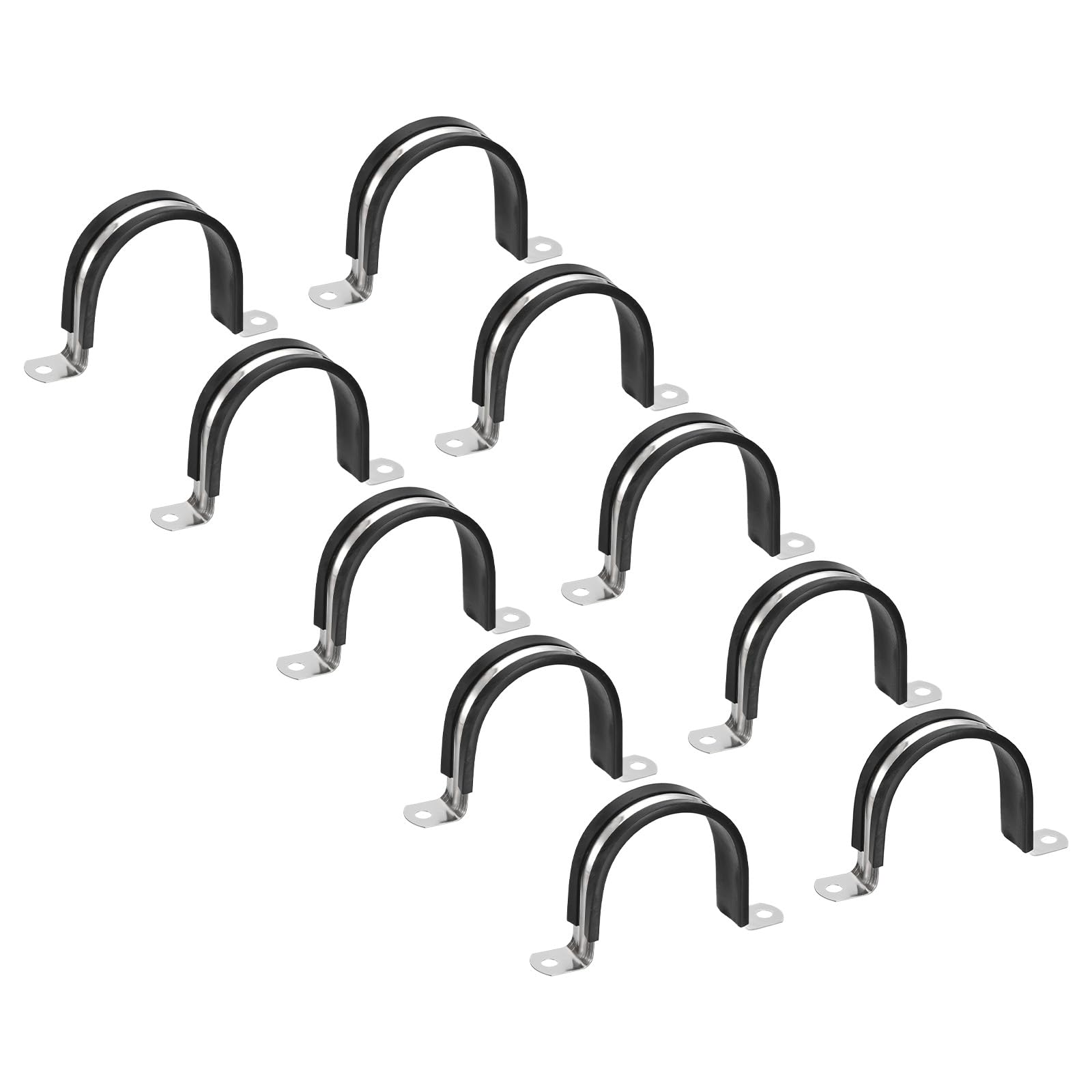 PATIKIL 2.72 inch/69mm Rigid Pipe Strap Clamp, 12 Pcs 304 Stainless Steel Two Hole U-Shape Tube Clip Pipe Fasten Holder for Pipe Fixing — image 1