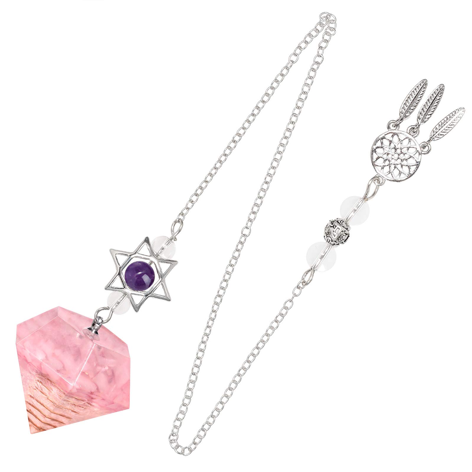 mookaitedecor Rose Quartz Resin Crystal Point Gemstone Reiki Healing Pendulums for Dowsing Scrying Divination Meditation, Merkaba Star Dreamcatcher