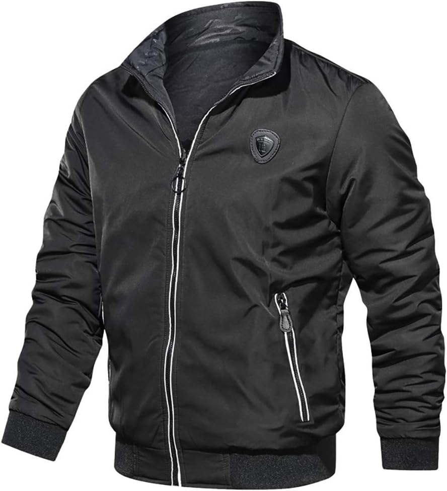 Men's Autumn Winter Casual Pure Color Two-Sided Wear Breathable Jacket Coat Long Sleeve Zip Coat