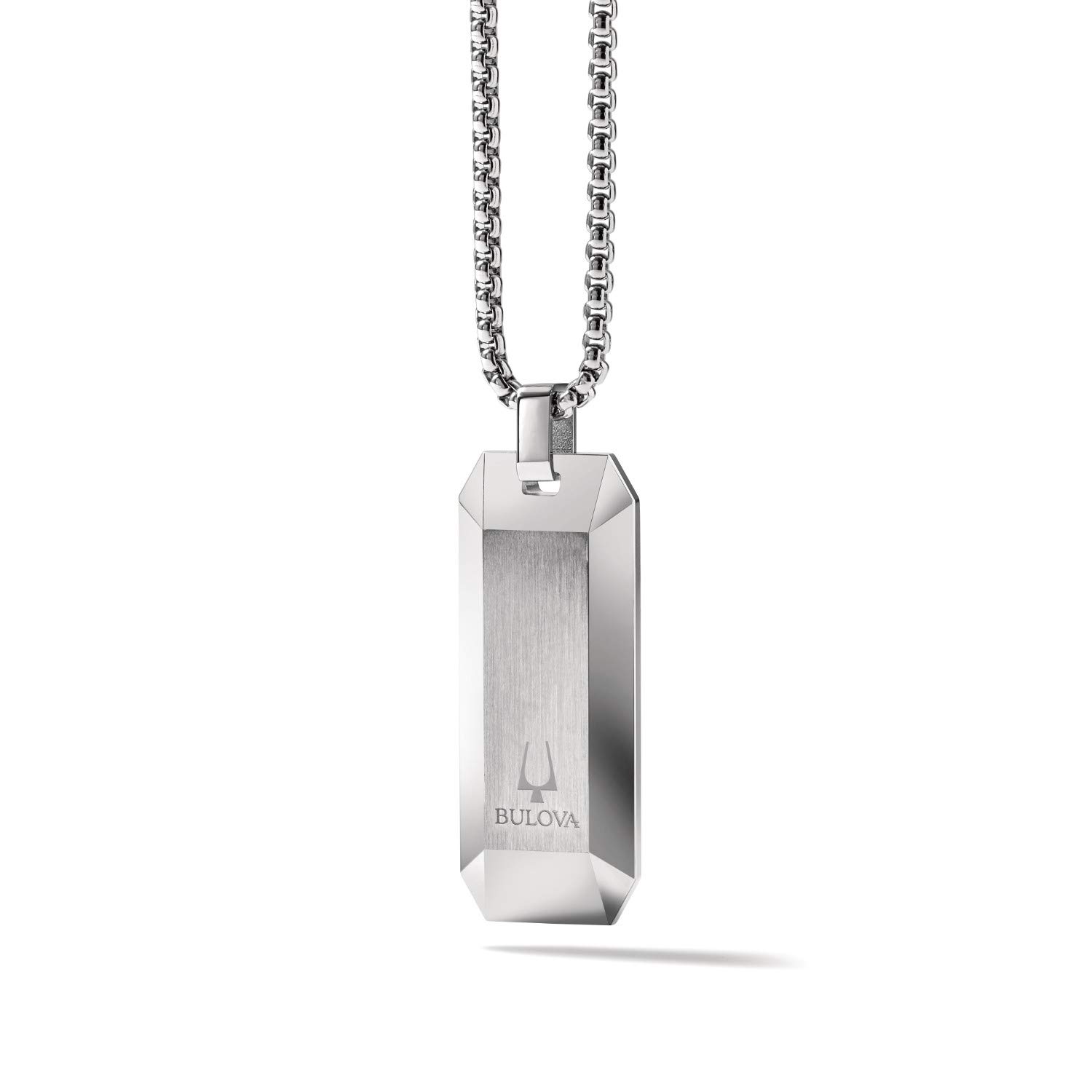 Bulova Jewelry Men's Precisionist Round Box Link Chain Necklace with Dog Tag Pendant Style
