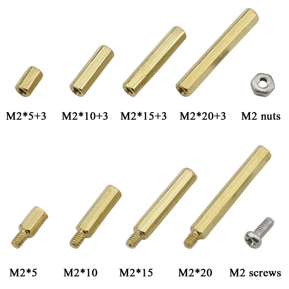 BGTXINGI 320Pcs M2 Brass Male-Female/Female-Female Hex Brass Spacer Standoff Screw Nut Assortment Kit and Stainless Steel Screw Nut Set (Brass M2) - Image 5