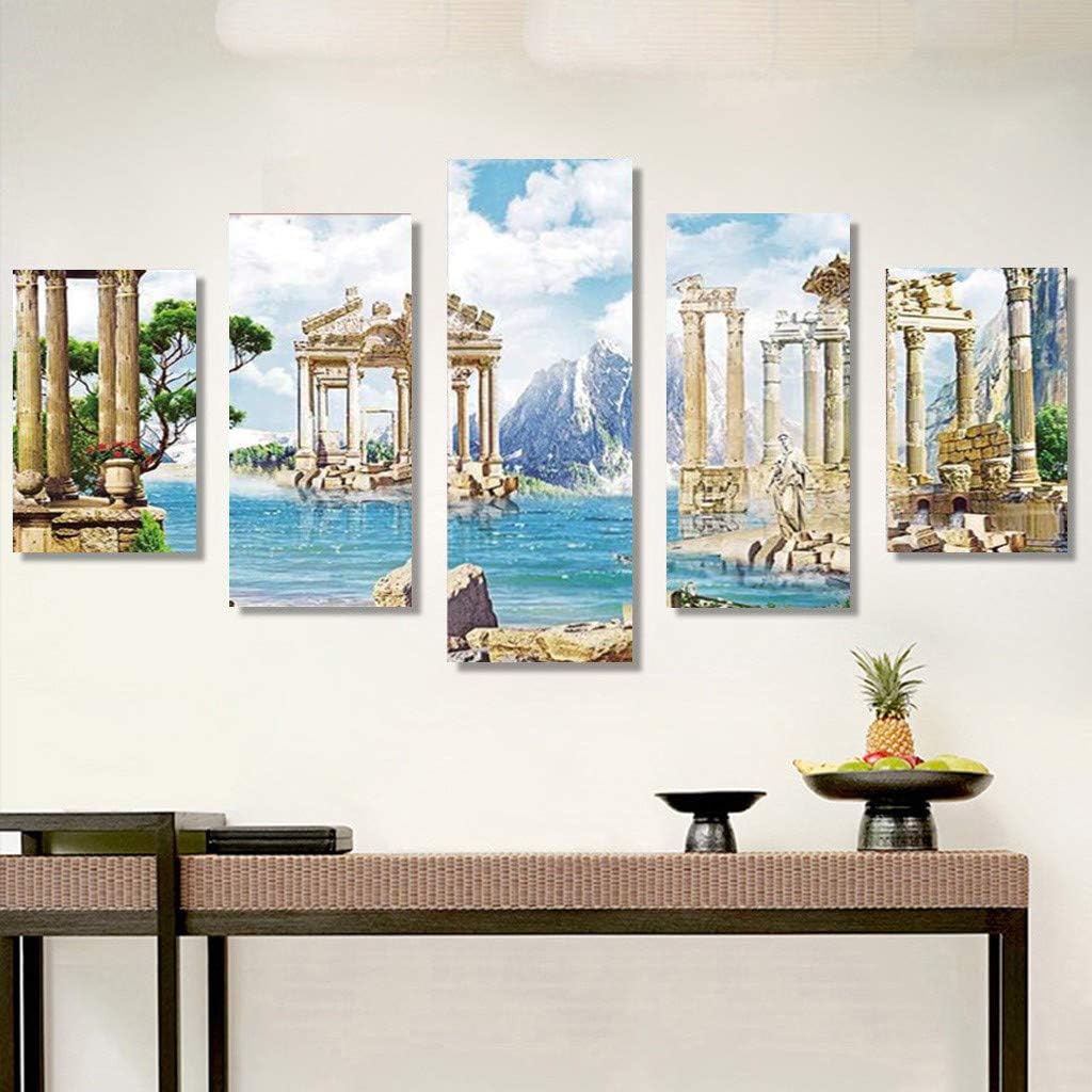 minjiSF DIY 5D Diamond Painting by Number Kit, Rhinestone Embroidery Cross Stitch Picture for Home Wall Decoration, 5 Sets of Splicing Painting, Ruins Shore, 95 X 45cm