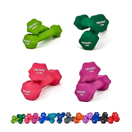 Promic 0,5kg-10kg Kurzhanteln, 2er Set Hanteln, Neopren Gymnastikhanteln, Hanteln Set mit gutem Grip, rutschfeste Übungshante