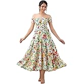 AMCRAFTS Women's Viscos Rayon Printed Off Shoulder Midi Dress for Summer and Casual Wear